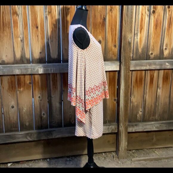 Max Edition dress layered double slinky red orange geometric Sz Small - Picture 4 of 5